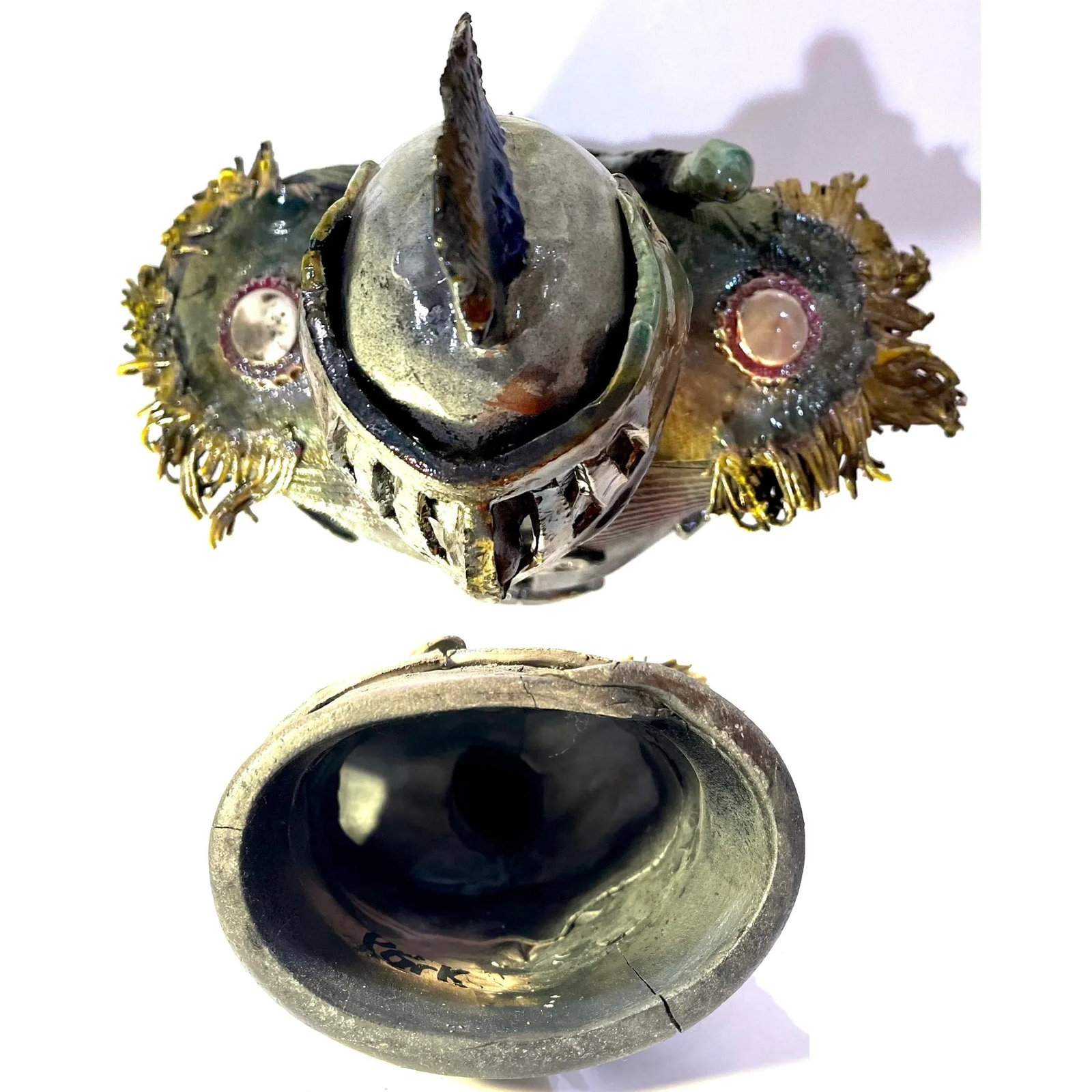 Dark Knight Bust - 1980's Brutalist Raku Glazed Studio Pottery - 11