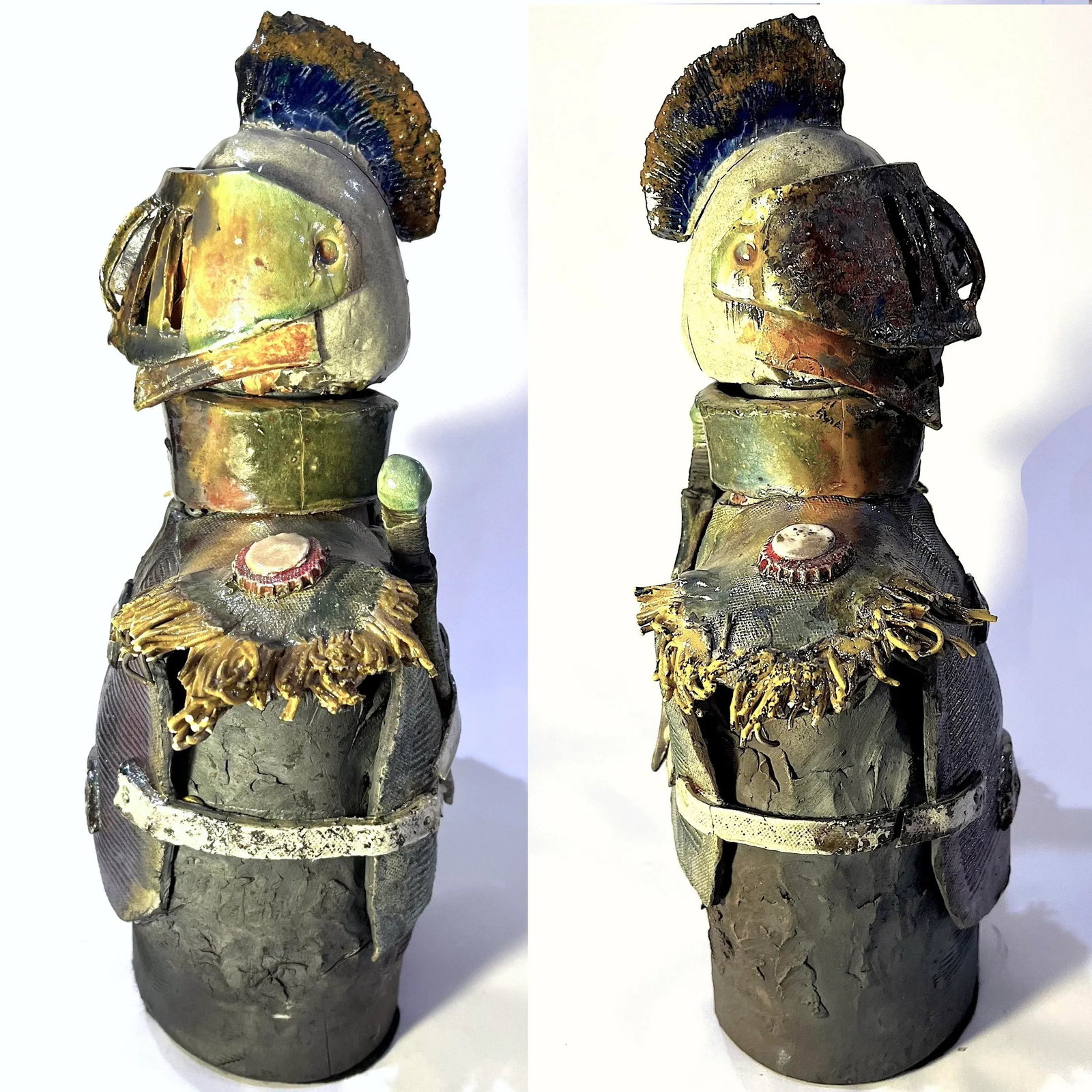 Dark Knight Bust - 1980's Brutalist Raku Glazed Studio Pottery - 4