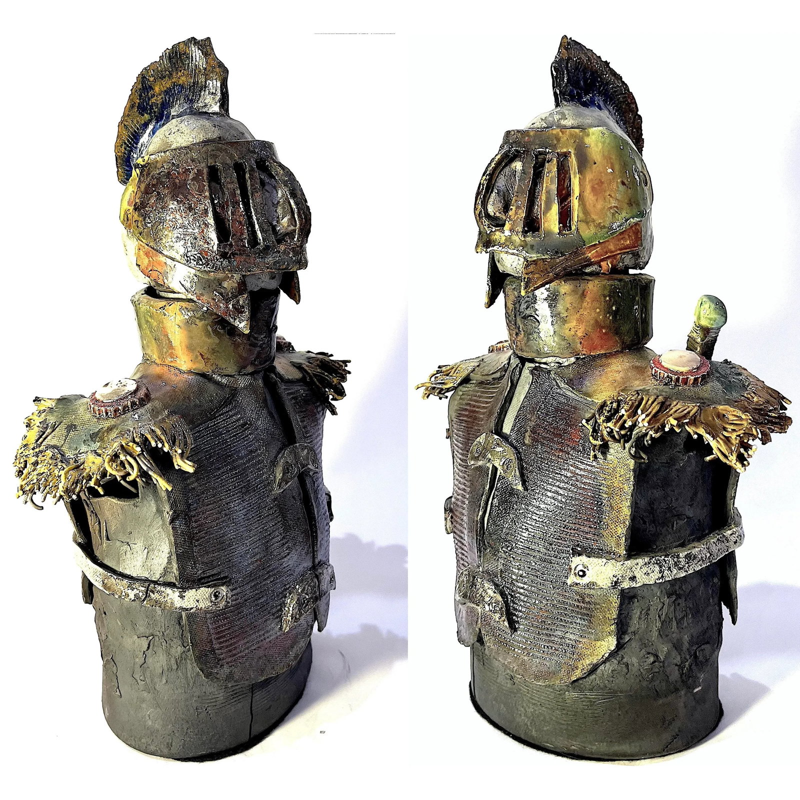 Dark Knight Bust - 1980's Brutalist Raku Glazed Studio Pottery - 7