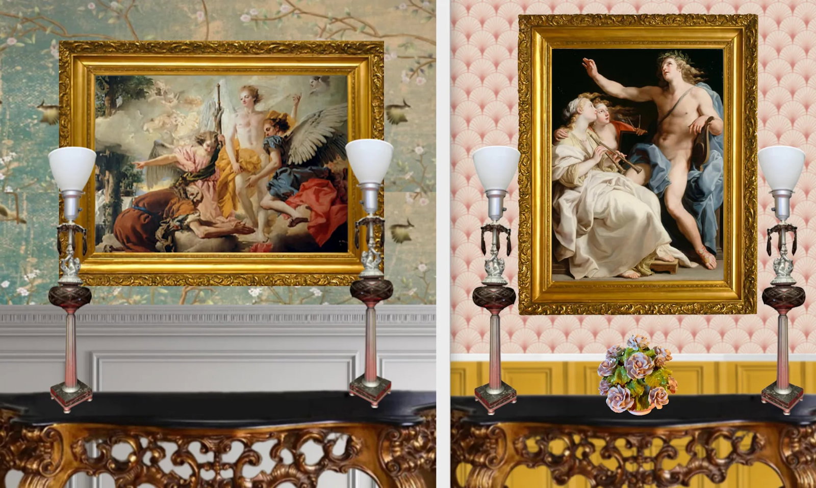 Vintage Putti Riding a Fish - Torchiere Column Lamp- a Pair - 12