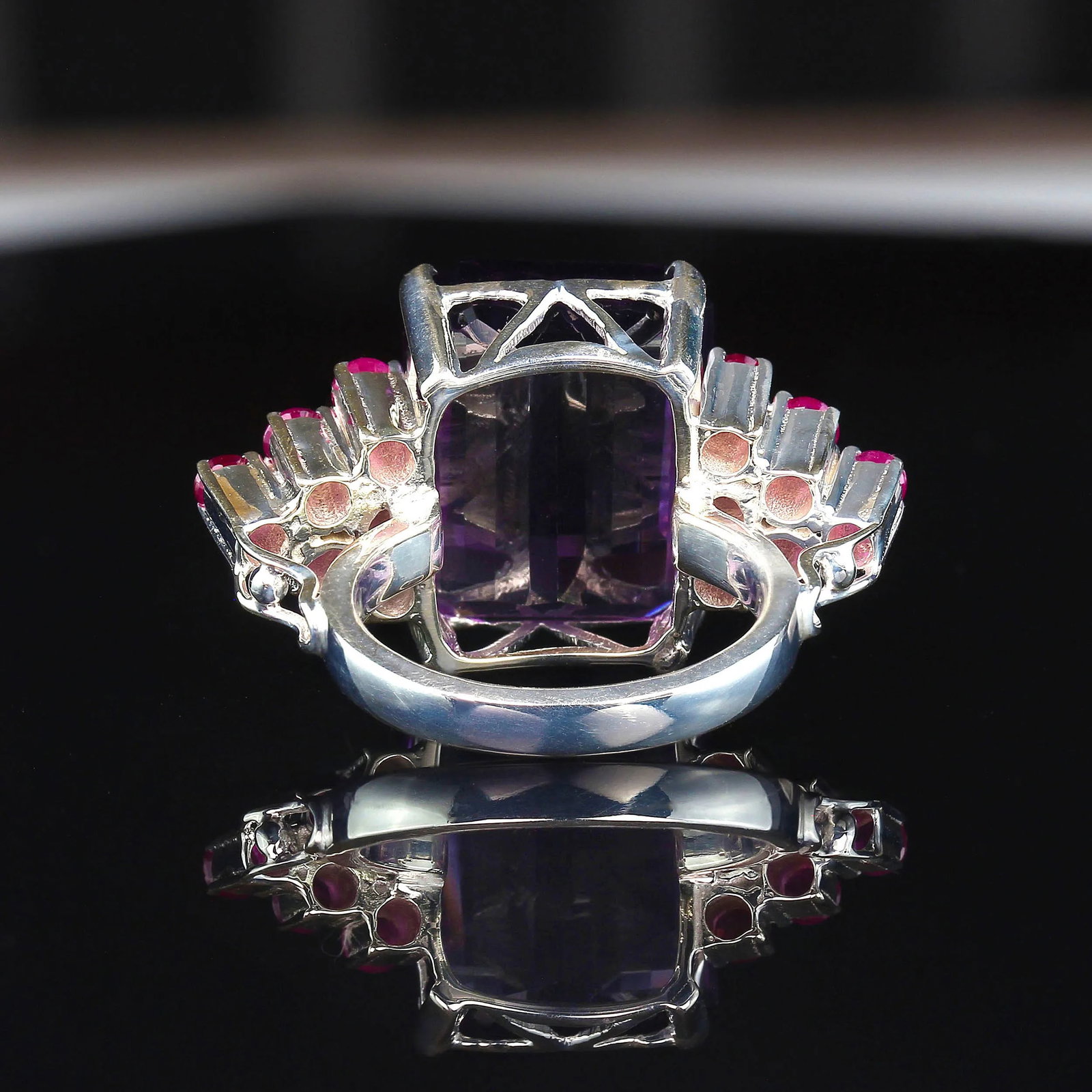 Amethyst and Ruby Dinner Ring February Birthstone - 6