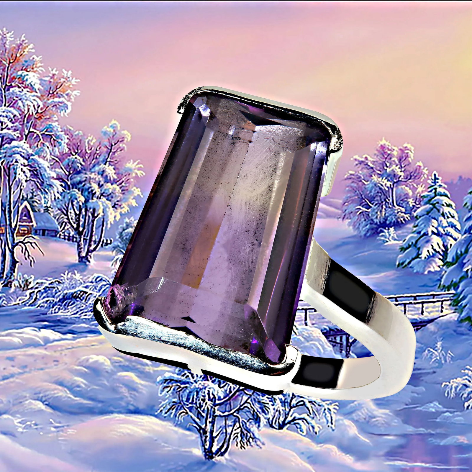 10 Carat Awesome Ametrine Trapezoid Sterling Silver Ring - 9