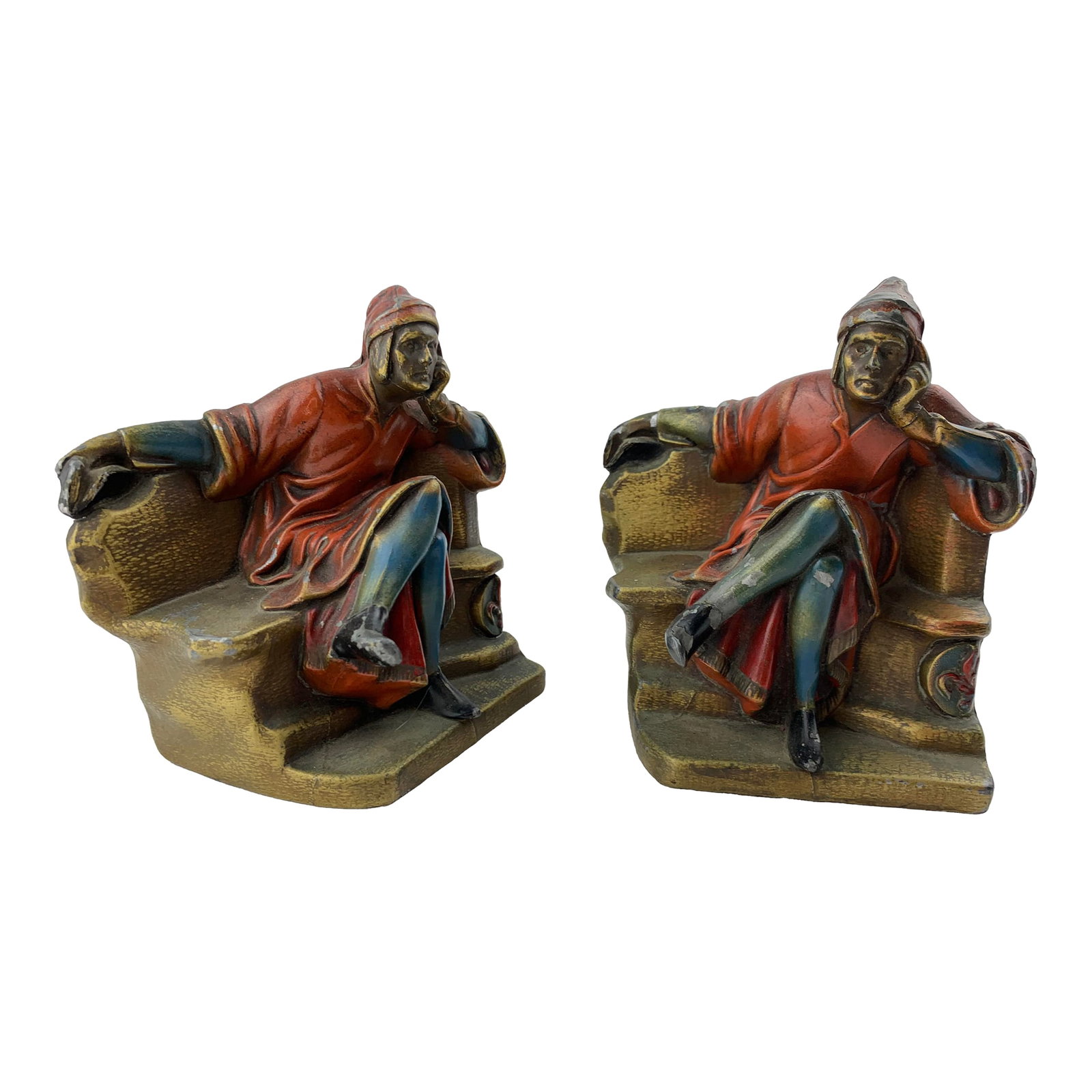 1930s American Cold-Painted Spelter Figural Bookends- a Pair (1 of 10)