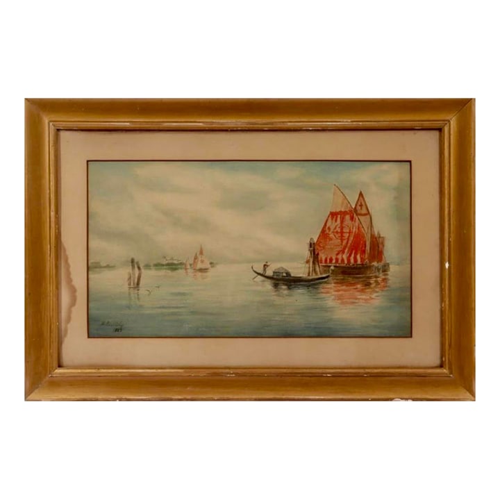 19th C. Venetian Scene, Framed: 19th C. Venetian Scene, signed lower left M. Beardsley, dated 1883 Dimensions: Sight 20"L x 10.75"H. Framed 27.5"L x 18.5"H. Condition: Alterations: Original Condition Unaltered Imperfections: Some