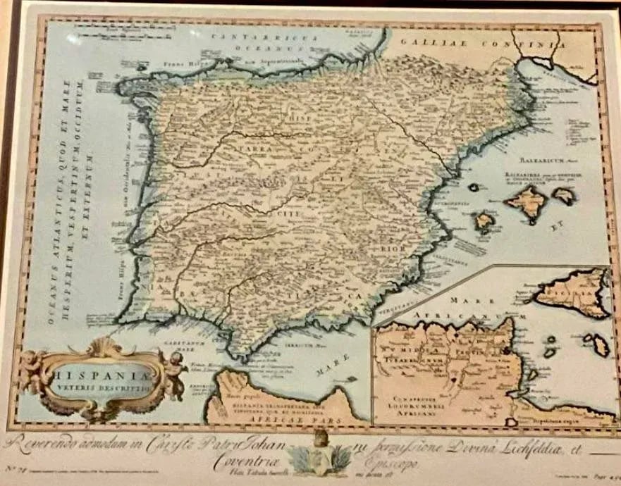 Framed Antique Re-Printing Map of Spain - 4