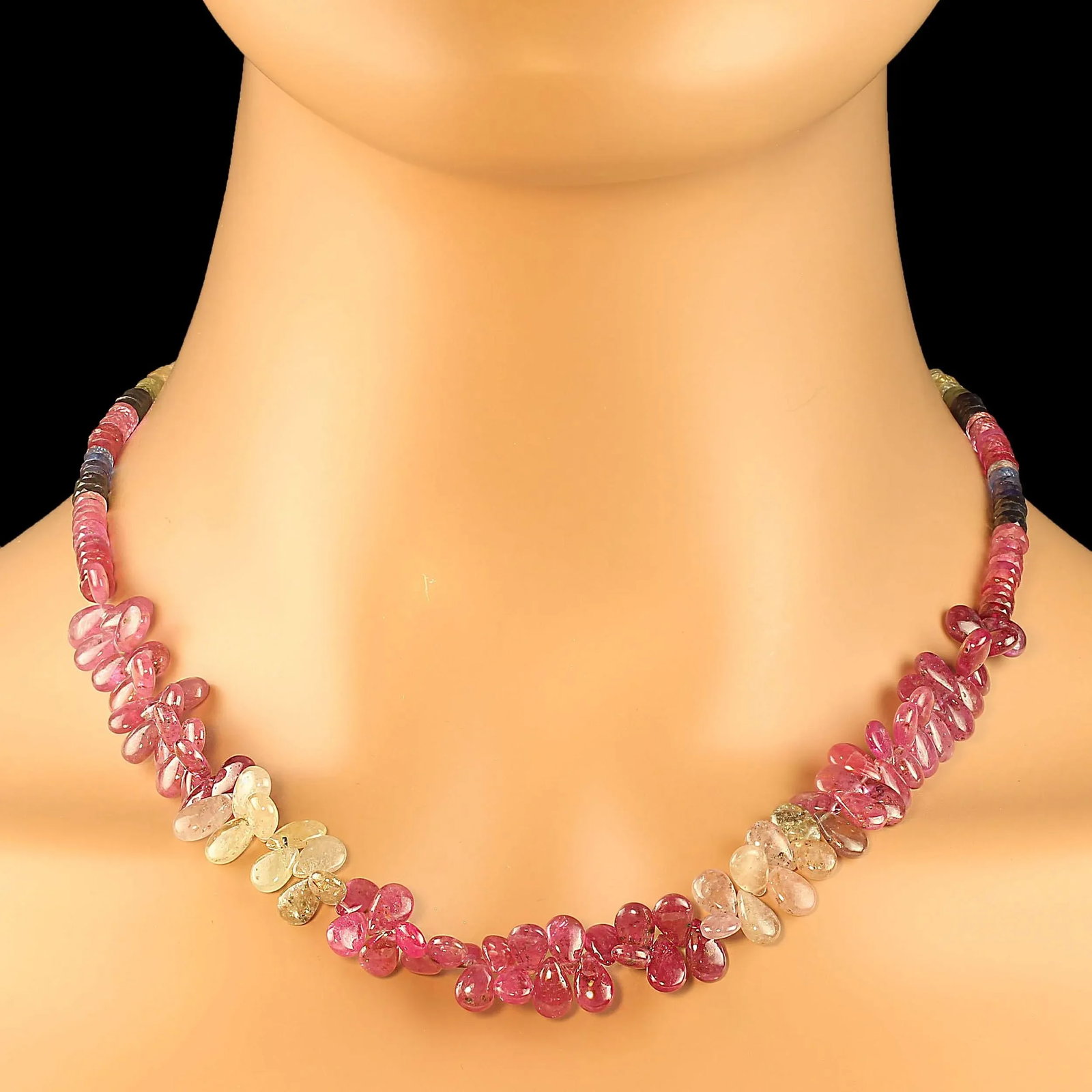Multi Color Sapphires Briolette and Round Necklace - 2
