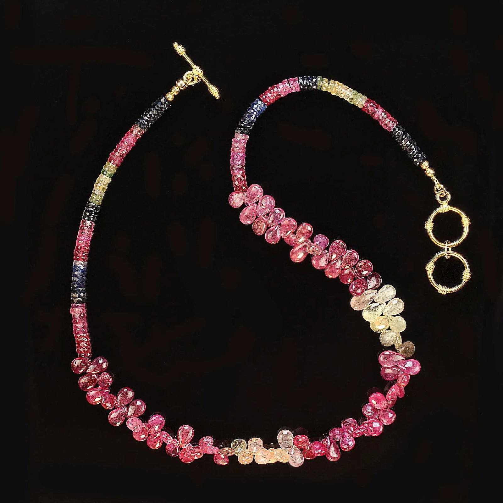 Multi Color Sapphires Briolette and Round Necklace - 3