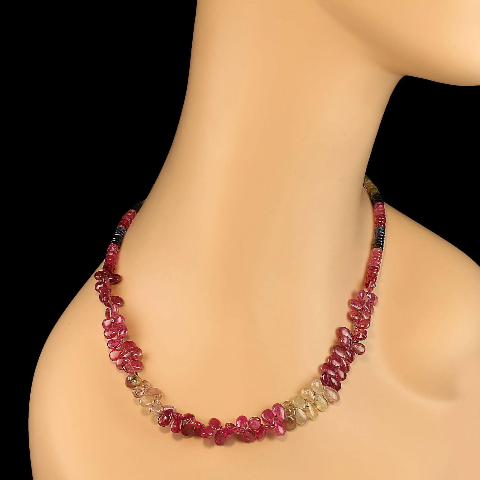 Multi Color Sapphires Briolette and Round Necklace - 4