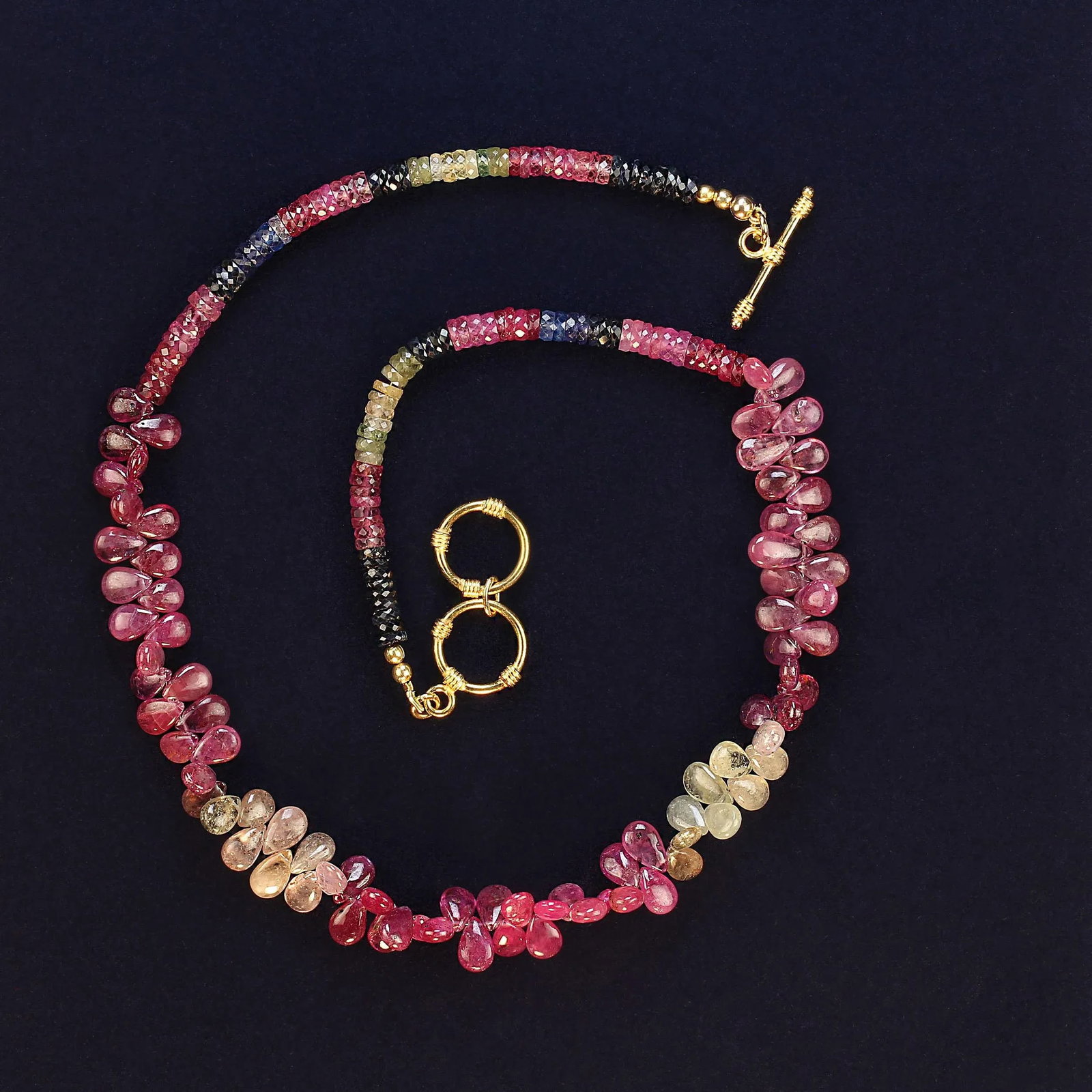 Multi Color Sapphires Briolette and Round Necklace - 5