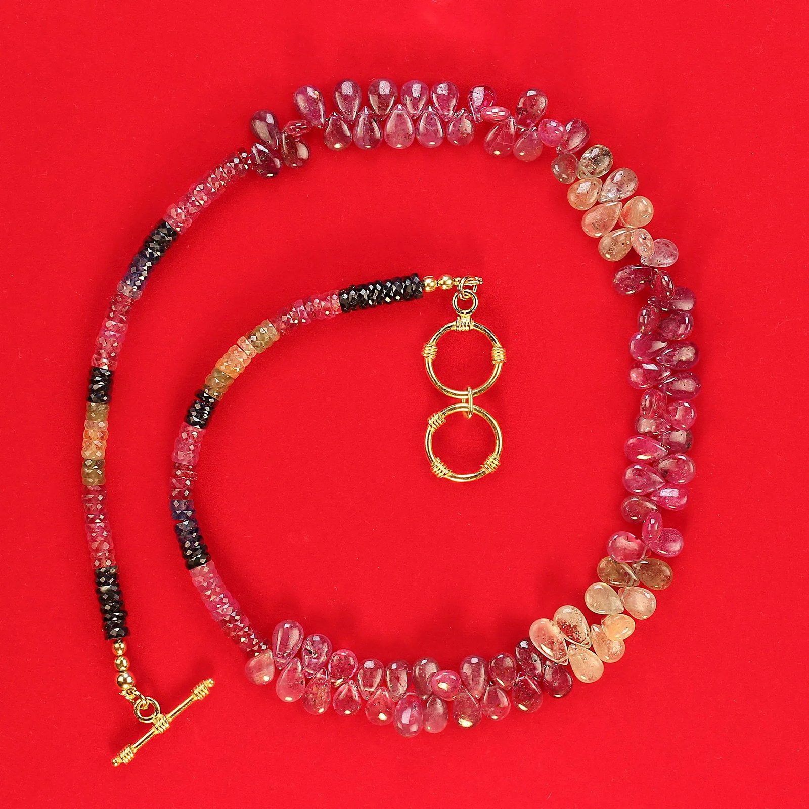 Multi Color Sapphires Briolette and Round Necklace - 6