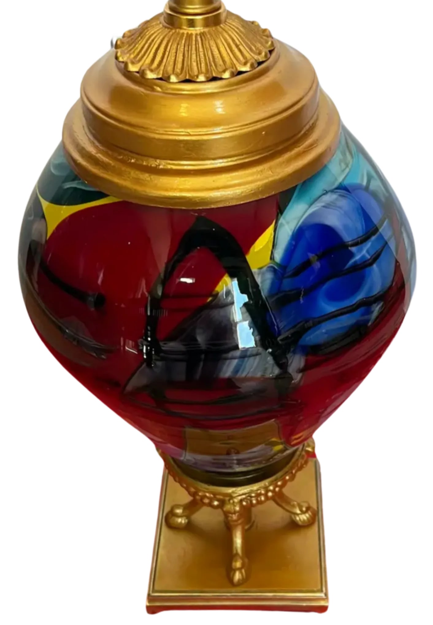 Art Glass Brass Abstract Multicolor Table Lamp - 2