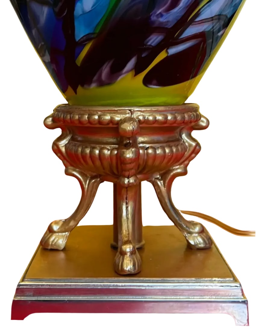 Art Glass Brass Abstract Multicolor Table Lamp - 3