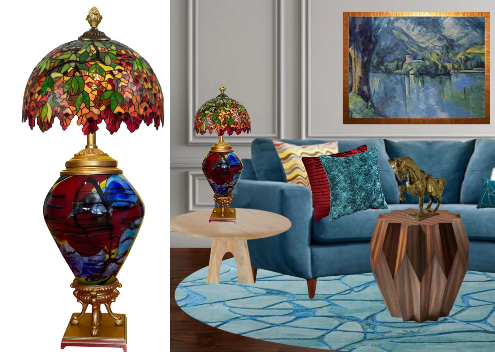 Art Glass Brass Abstract Multicolor Table Lamp - 6