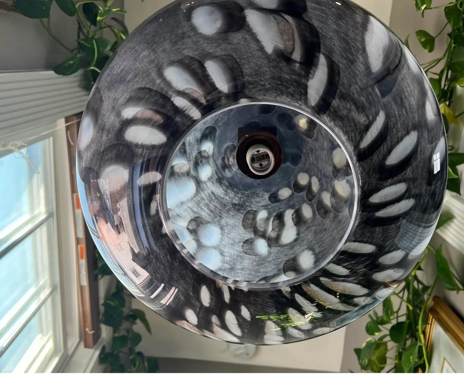 Vintage Abstract Gray White Oval Design Art Glass Pendant Light - 10