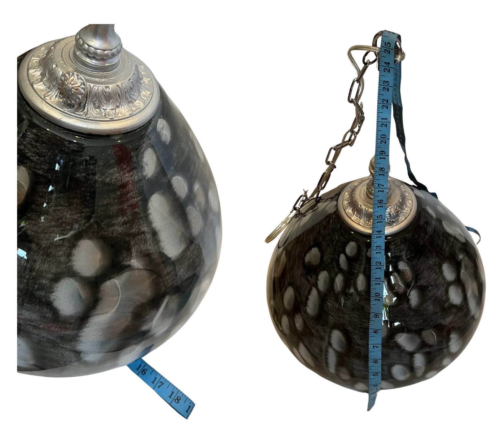 Vintage Abstract Gray White Oval Design Art Glass Pendant Light - 11