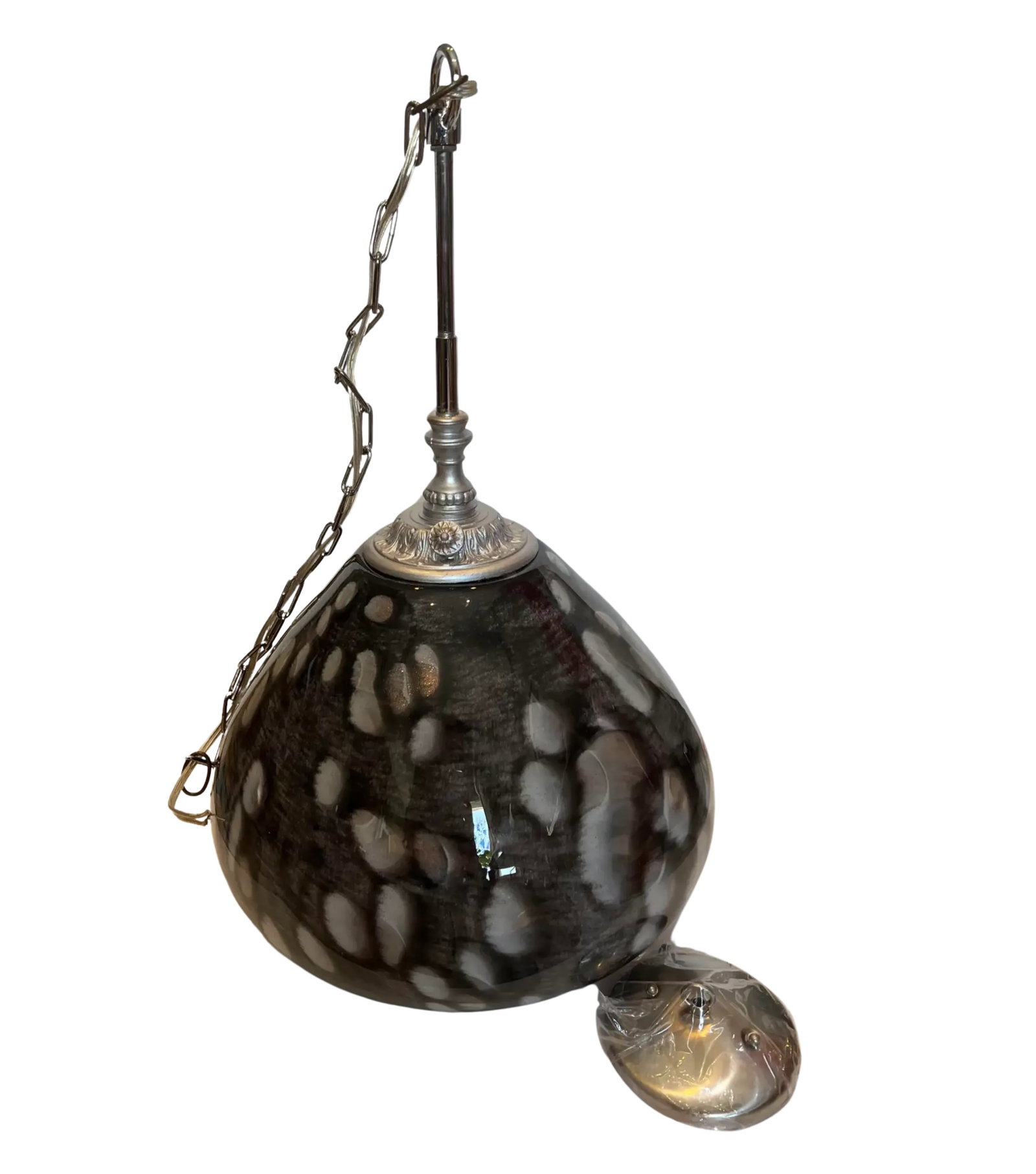 Vintage Abstract Gray White Oval Design Art Glass Pendant Light - 2