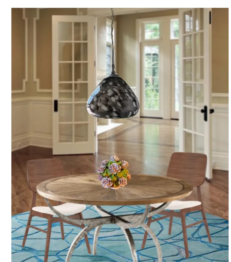 Vintage Abstract Gray White Oval Design Art Glass Pendant Light - 5