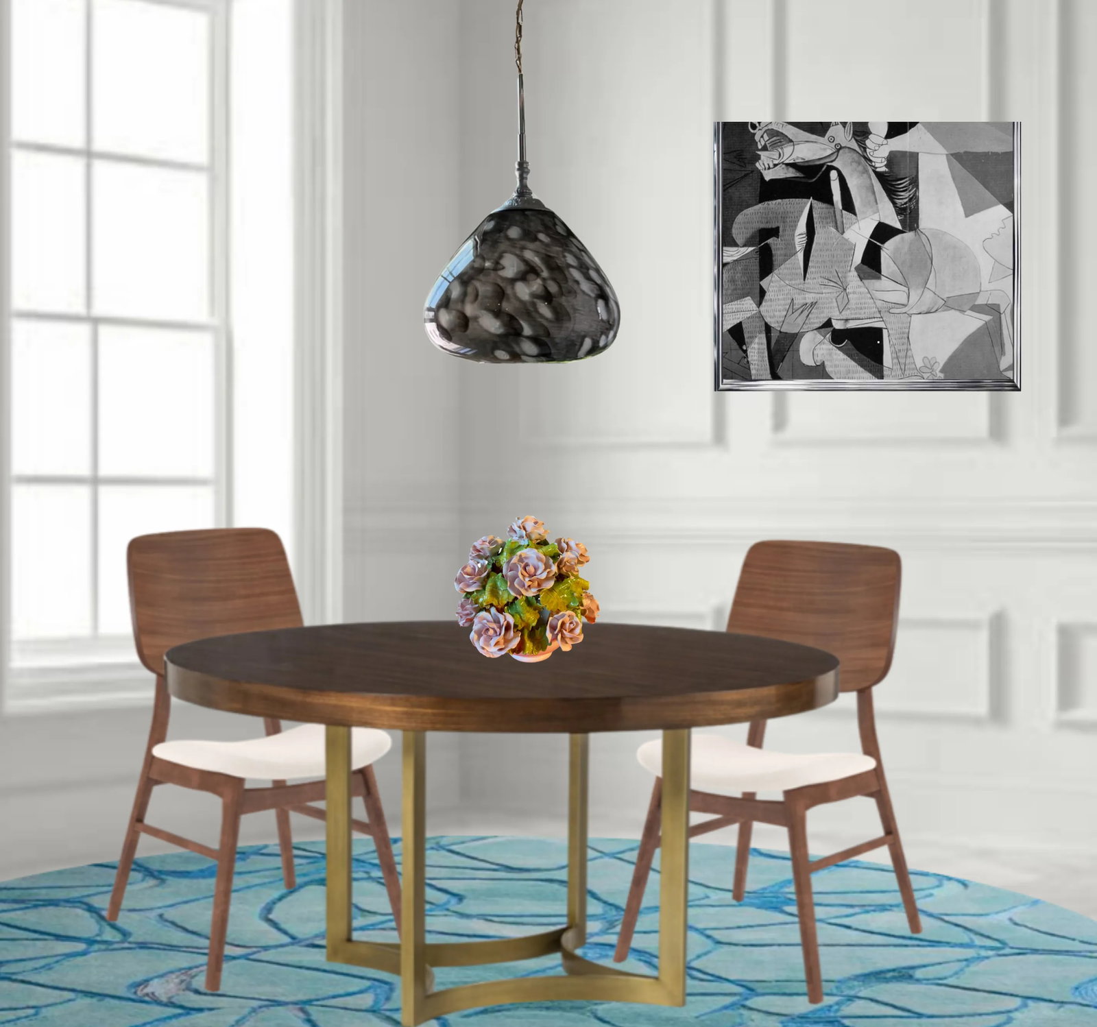 Vintage Abstract Gray White Oval Design Art Glass Pendant Light - 7