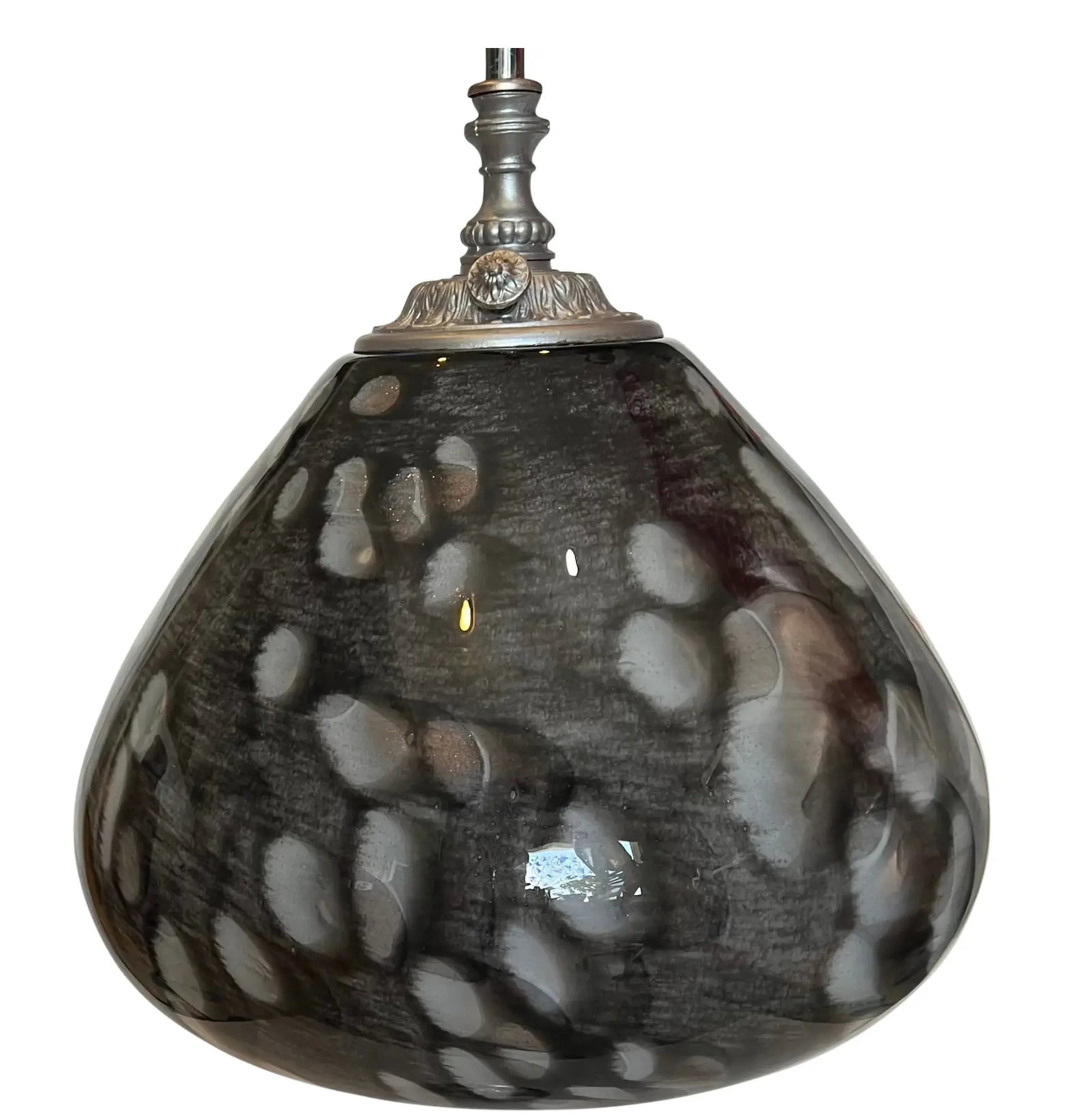 Vintage Abstract Gray White Oval Design Art Glass Pendant Light - 8