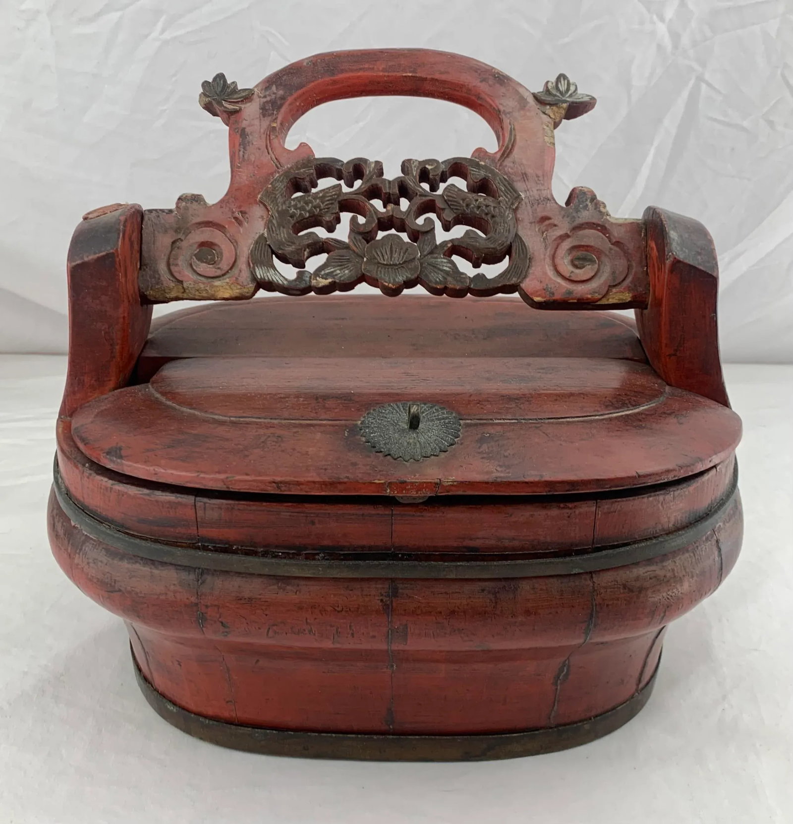 Antique Chinese Red Lacquered Wedding Bride Box - 10