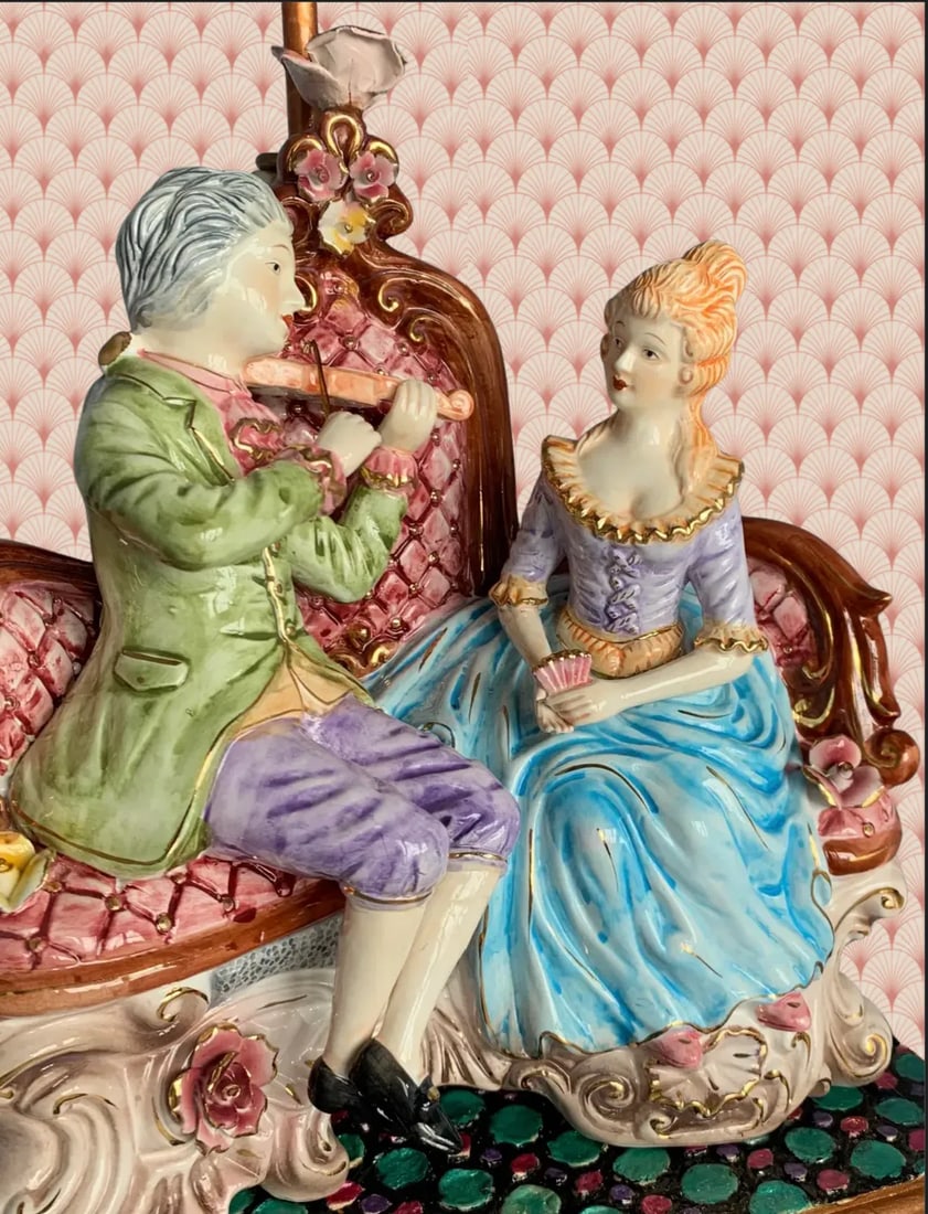 Mid-Century Capodimonte Porcelain Courting Couple Table Lamp - 11