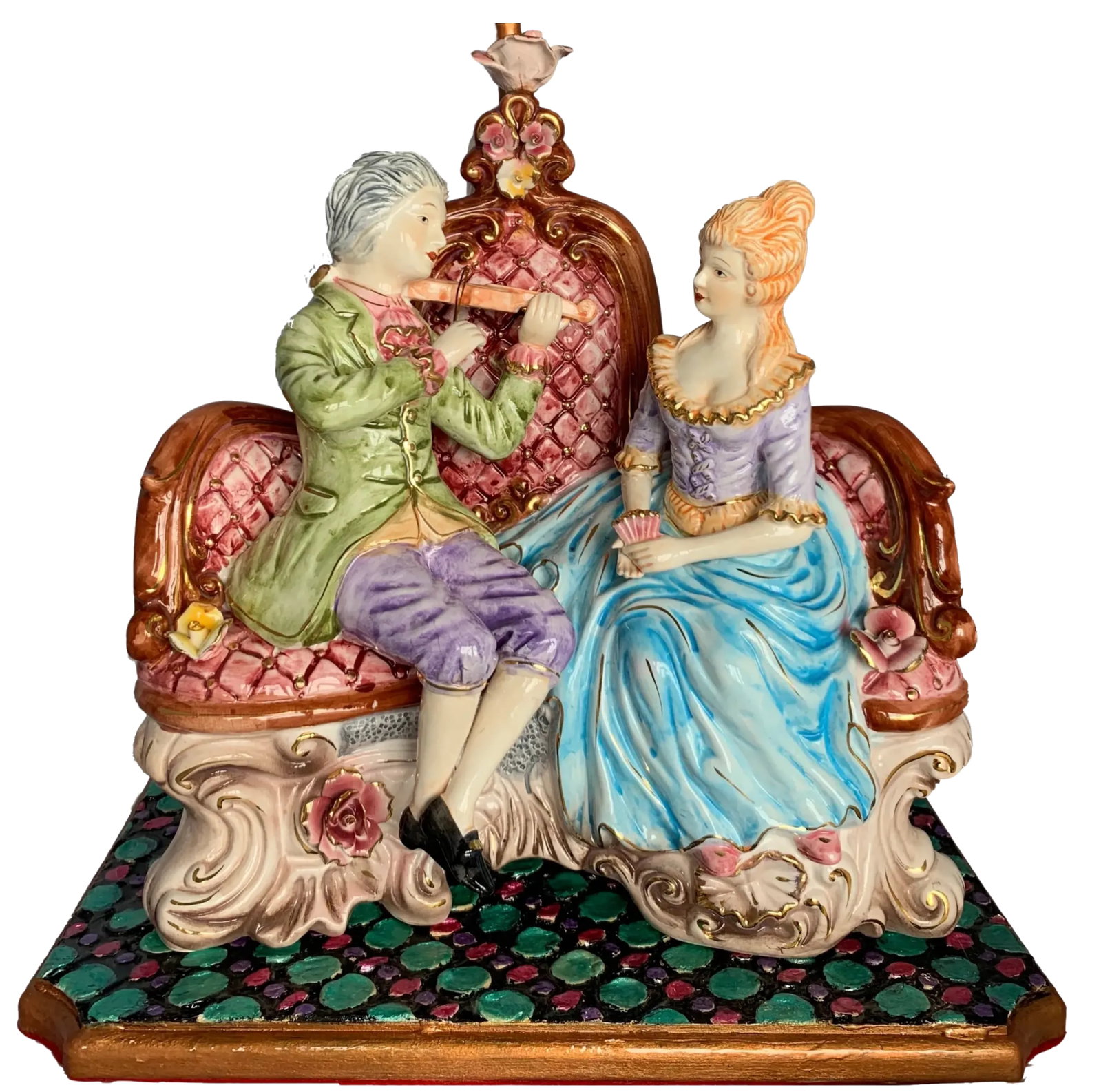 Mid-Century Capodimonte Porcelain Courting Couple Table Lamp - 2