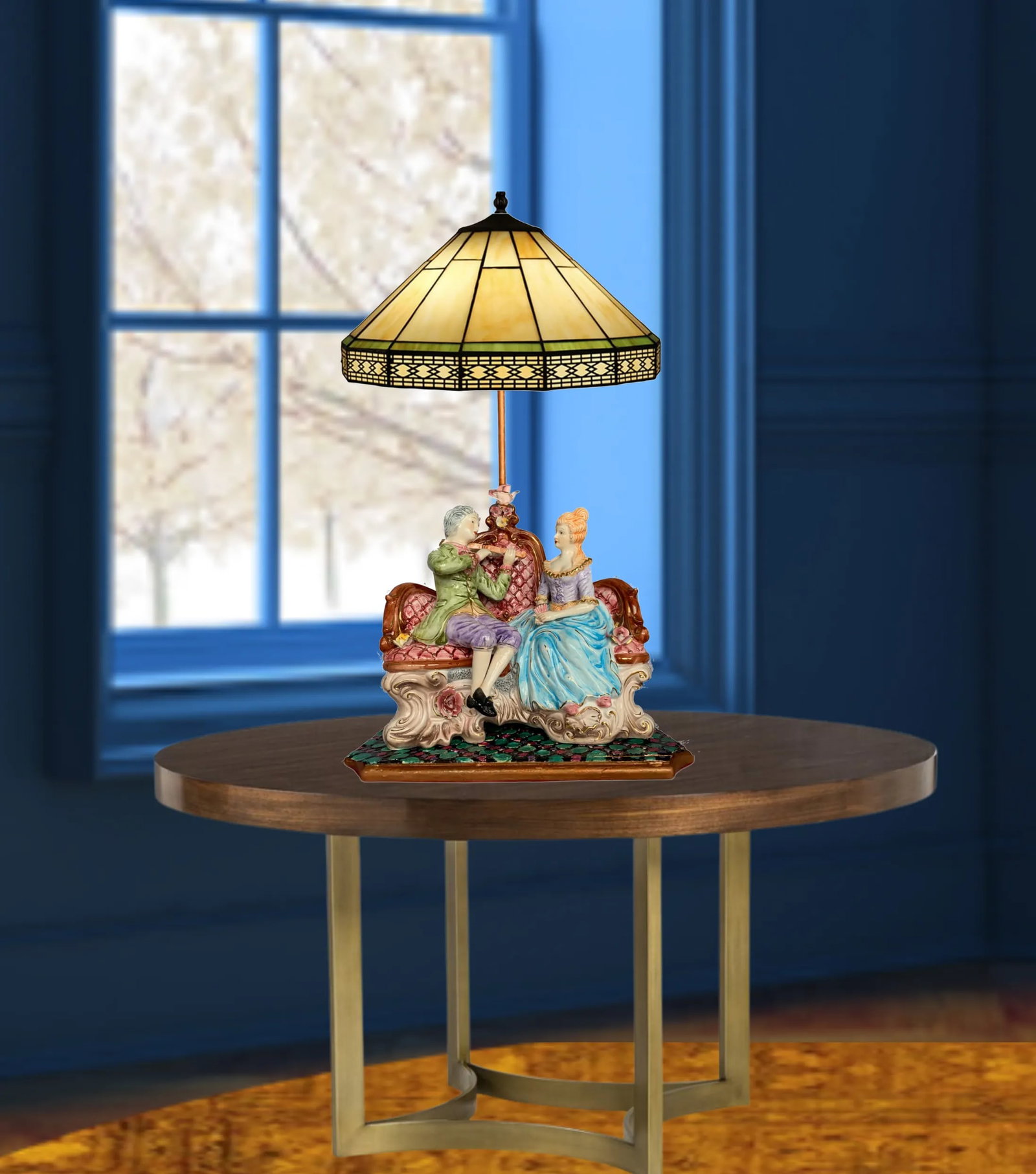 Mid-Century Capodimonte Porcelain Courting Couple Table Lamp - 3