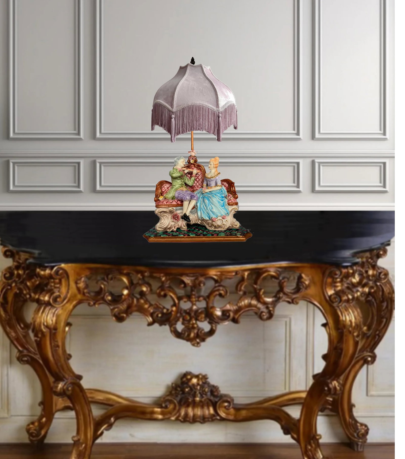 Mid-Century Capodimonte Porcelain Courting Couple Table Lamp - 5