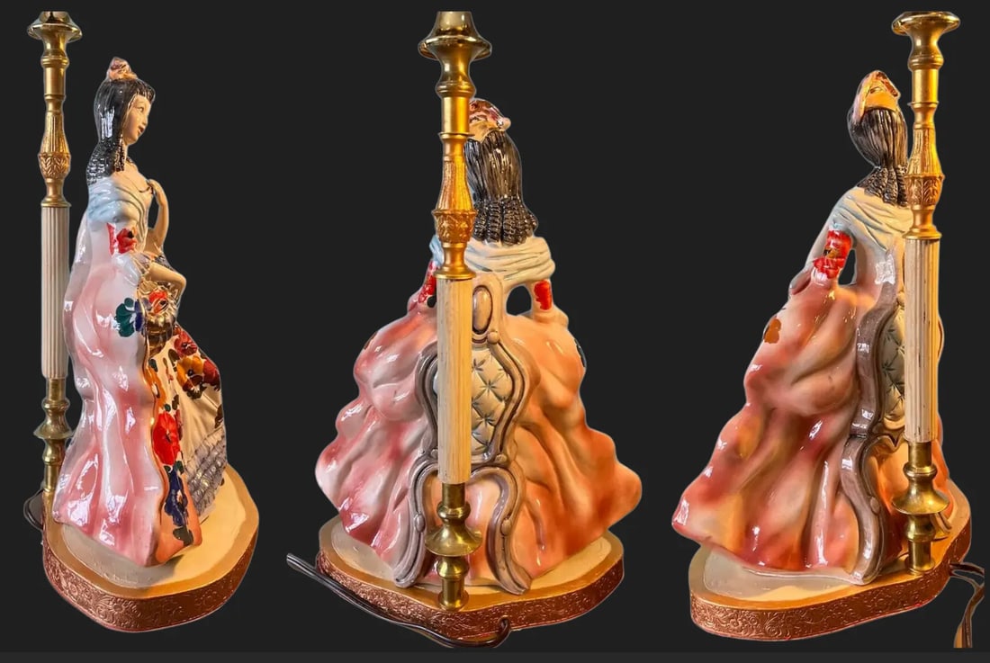 Capodimonte Porcelain Aristocratic Young Lady Table Lamp - 11