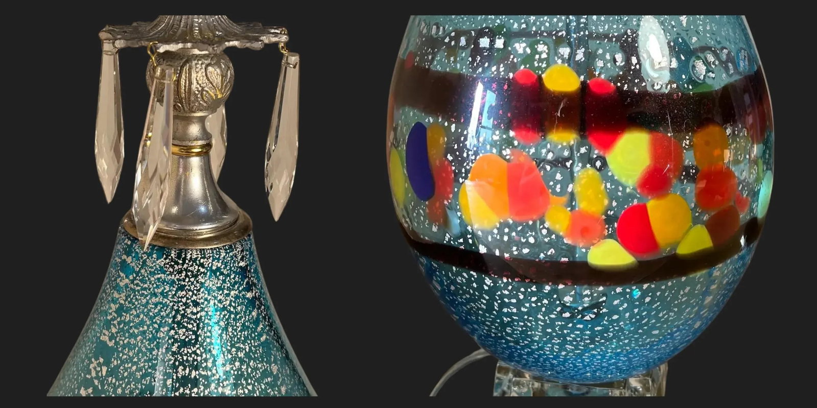 Silver Aventurine Aqua Blue Art Glass Table Lamp - 12