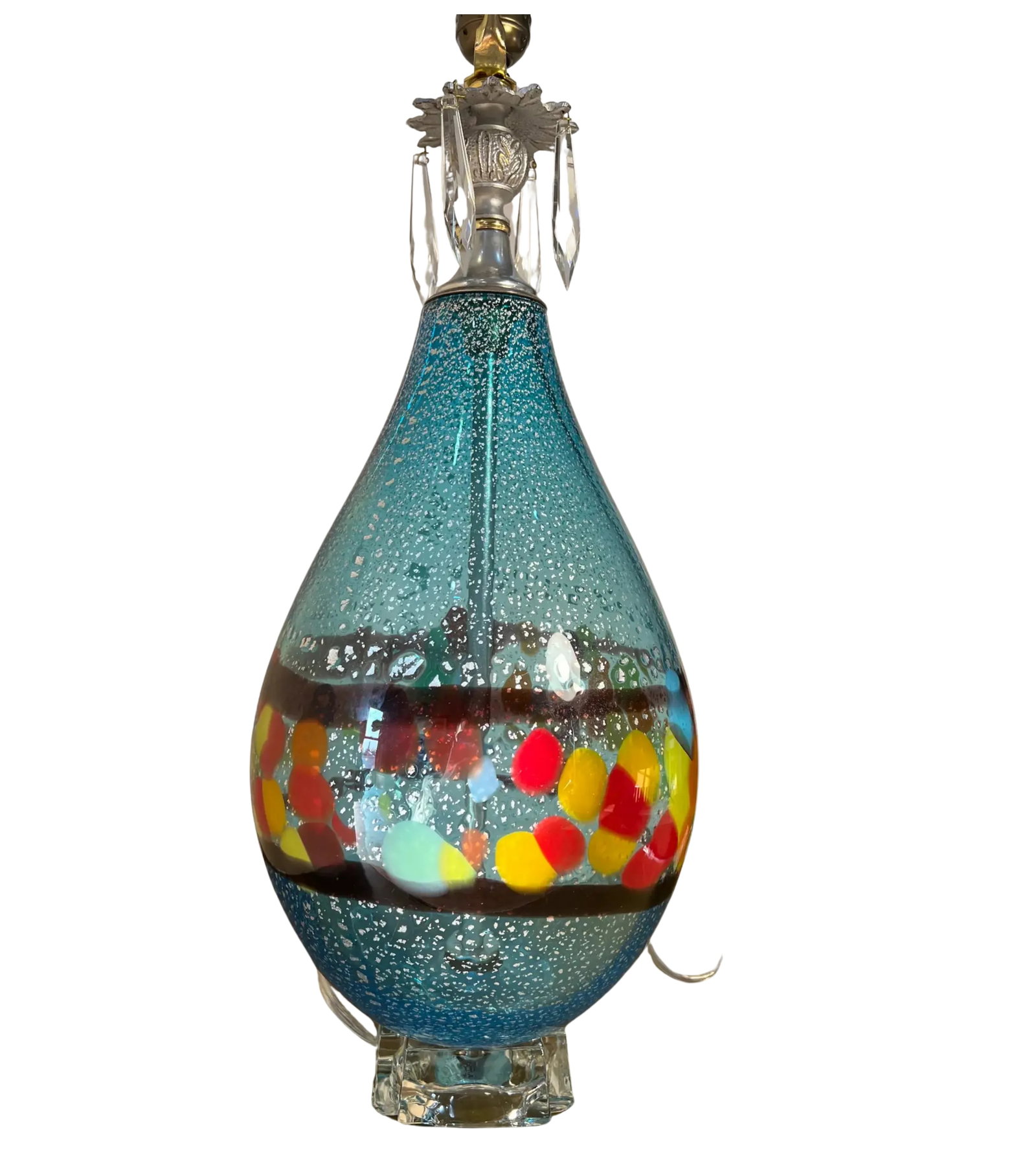 Silver Aventurine Aqua Blue Art Glass Table Lamp - 2