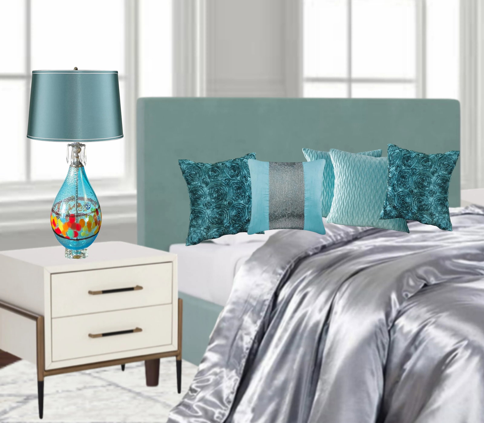 Silver Aventurine Aqua Blue Art Glass Table Lamp - 4