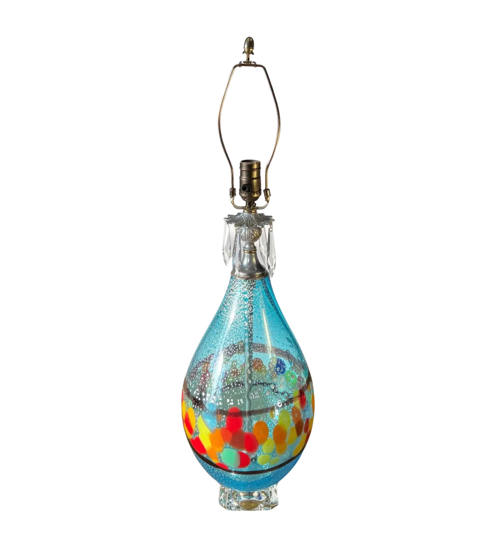 Silver Aventurine Aqua Blue Art Glass Table Lamp - 5