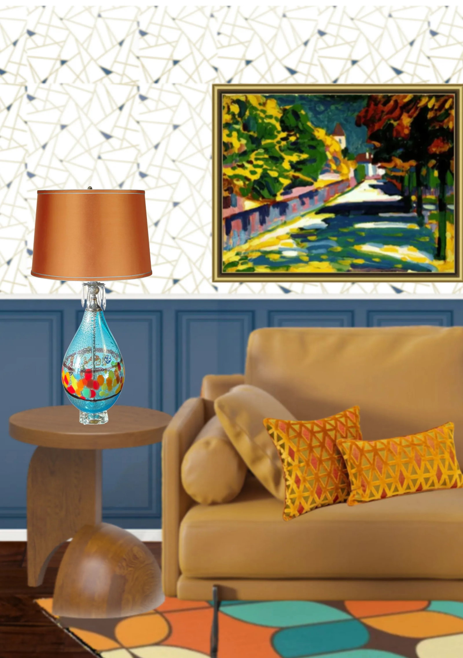 Silver Aventurine Aqua Blue Art Glass Table Lamp - 7