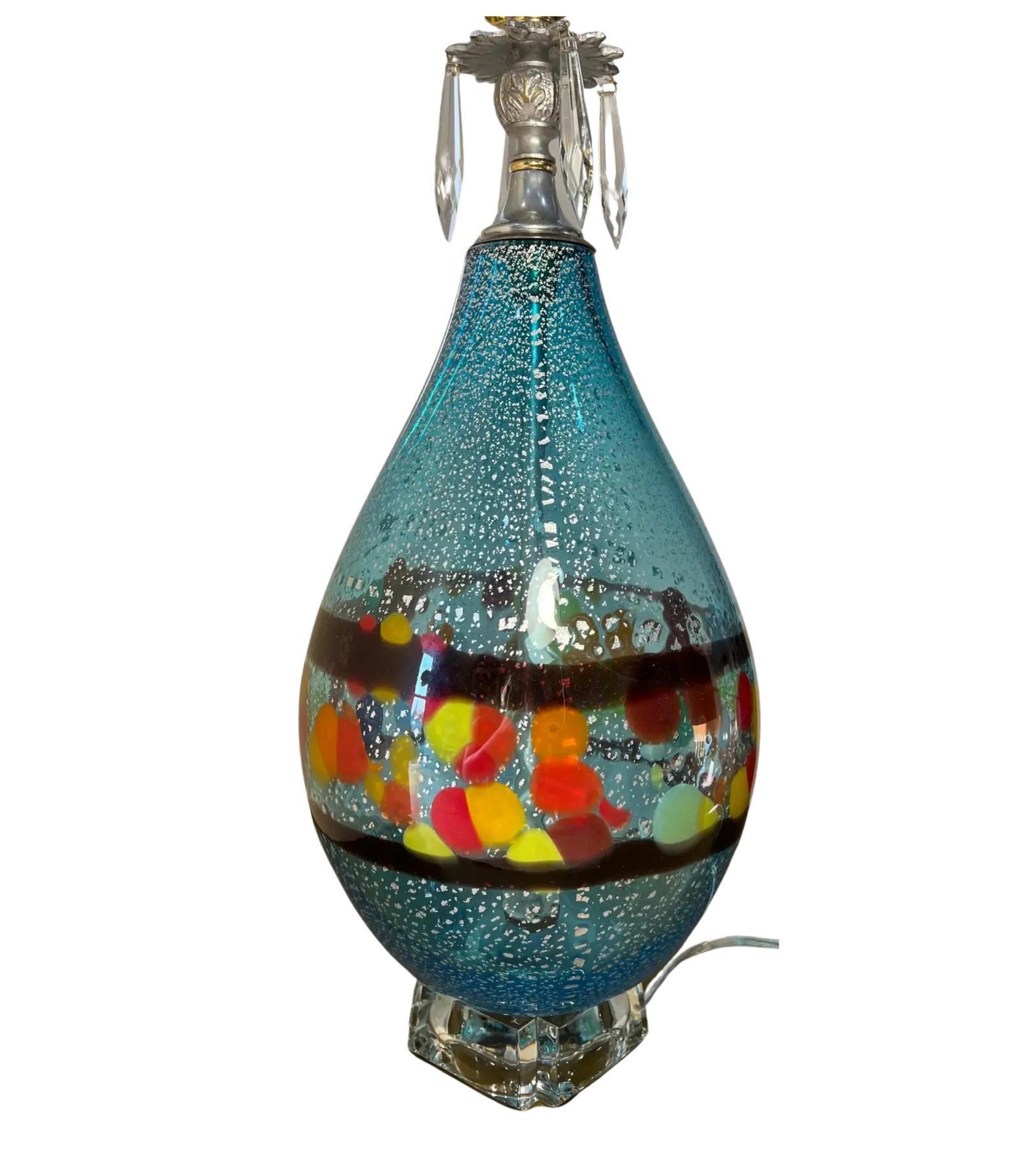 Silver Aventurine Aqua Blue Art Glass Table Lamp - 8
