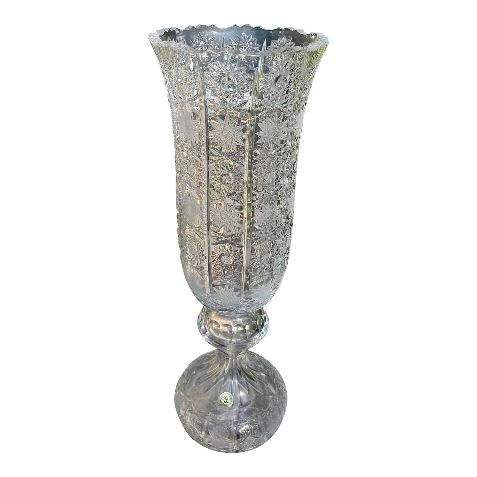 Large Vintage Bohemian Cut Crystal Footed Vase (1 of 7)