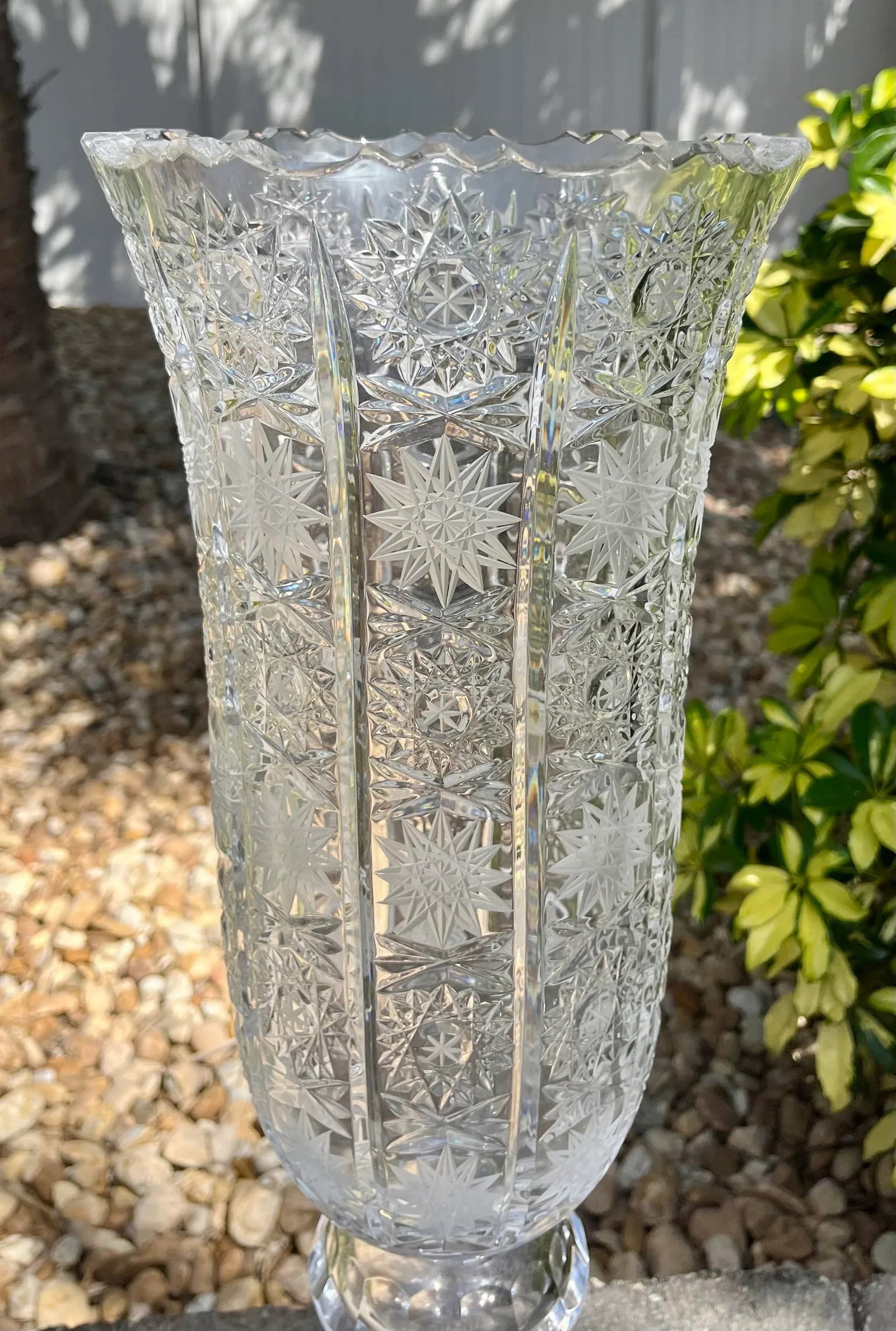 Large Vintage Bohemian Cut Crystal Footed Vase - 4