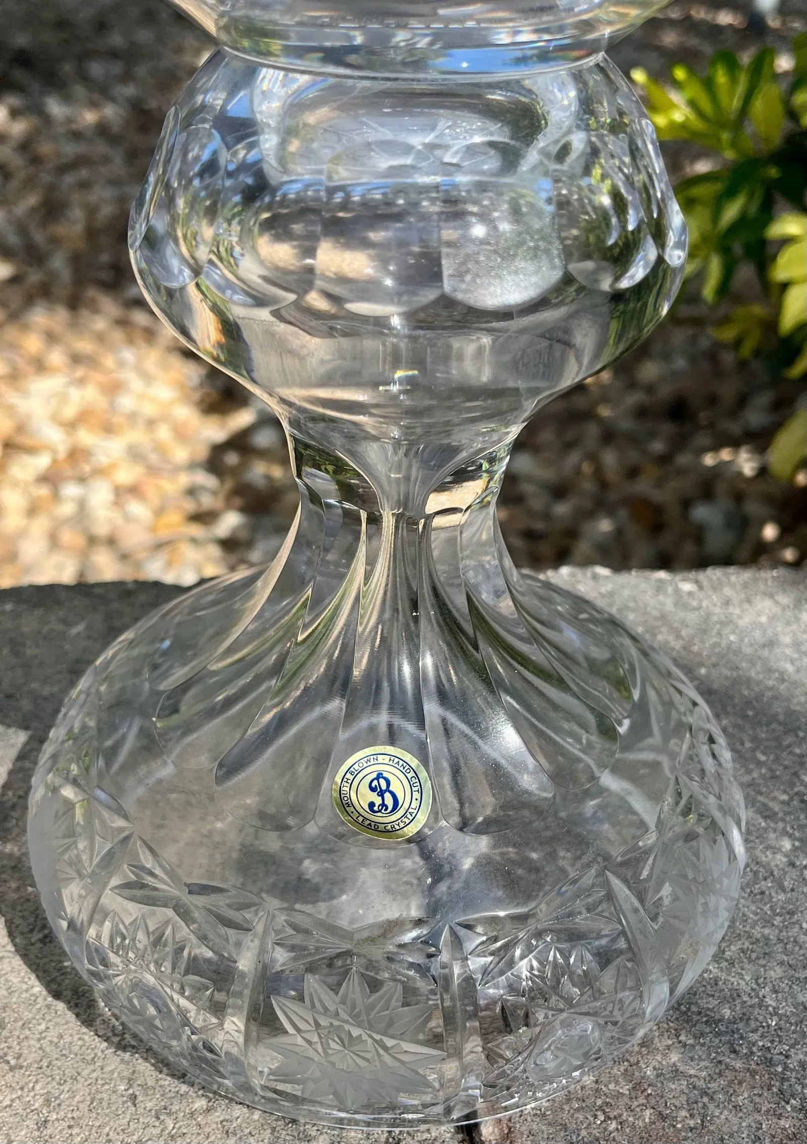Large Vintage Bohemian Cut Crystal Footed Vase - 6