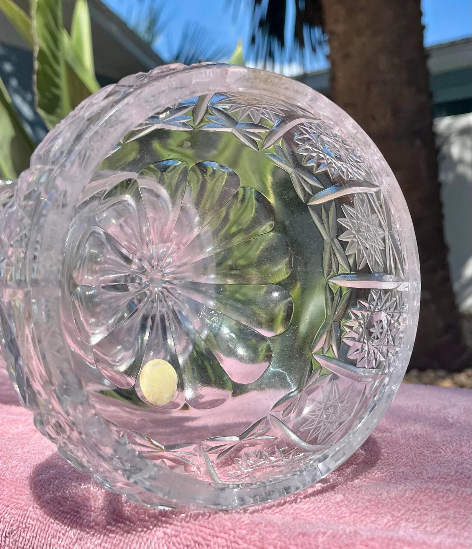 Large Vintage Bohemian Cut Crystal Footed Vase - 7