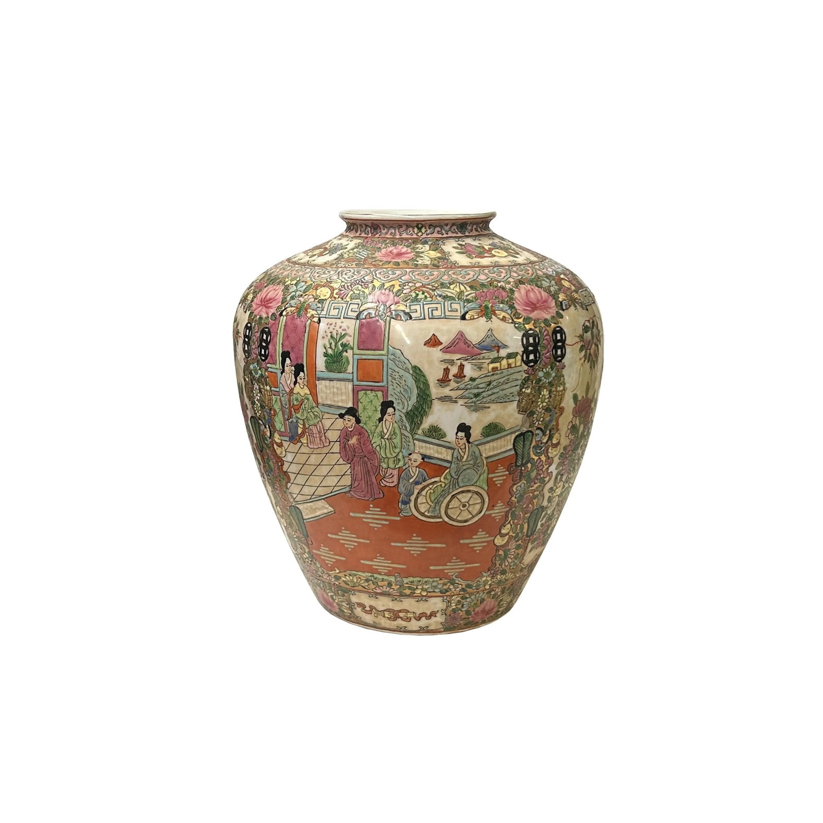 Vintage Chinese Famille Rose People Scenery Oval Round Porcelain Vase - 2