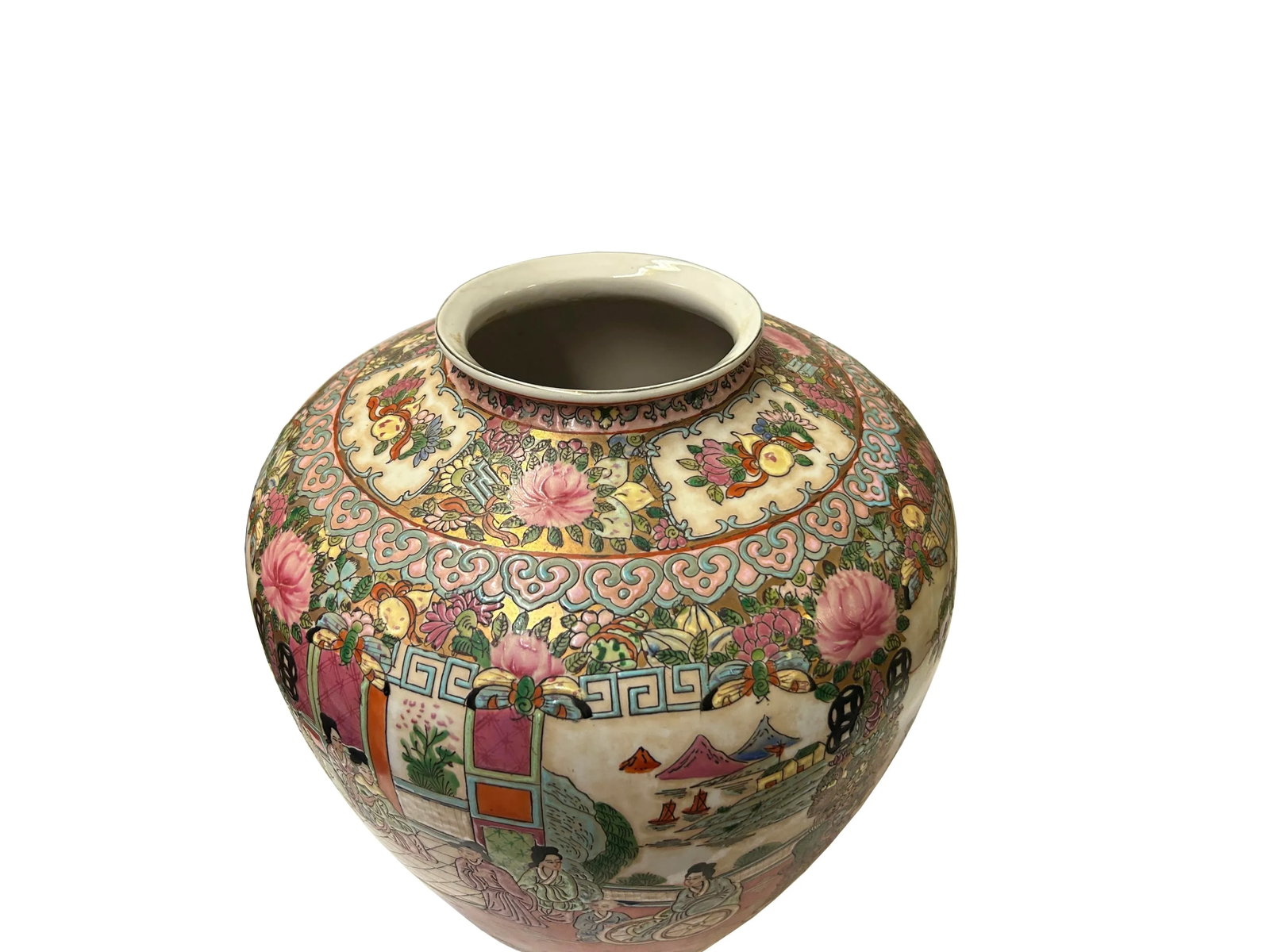 Vintage Chinese Famille Rose People Scenery Oval Round Porcelain Vase - 3