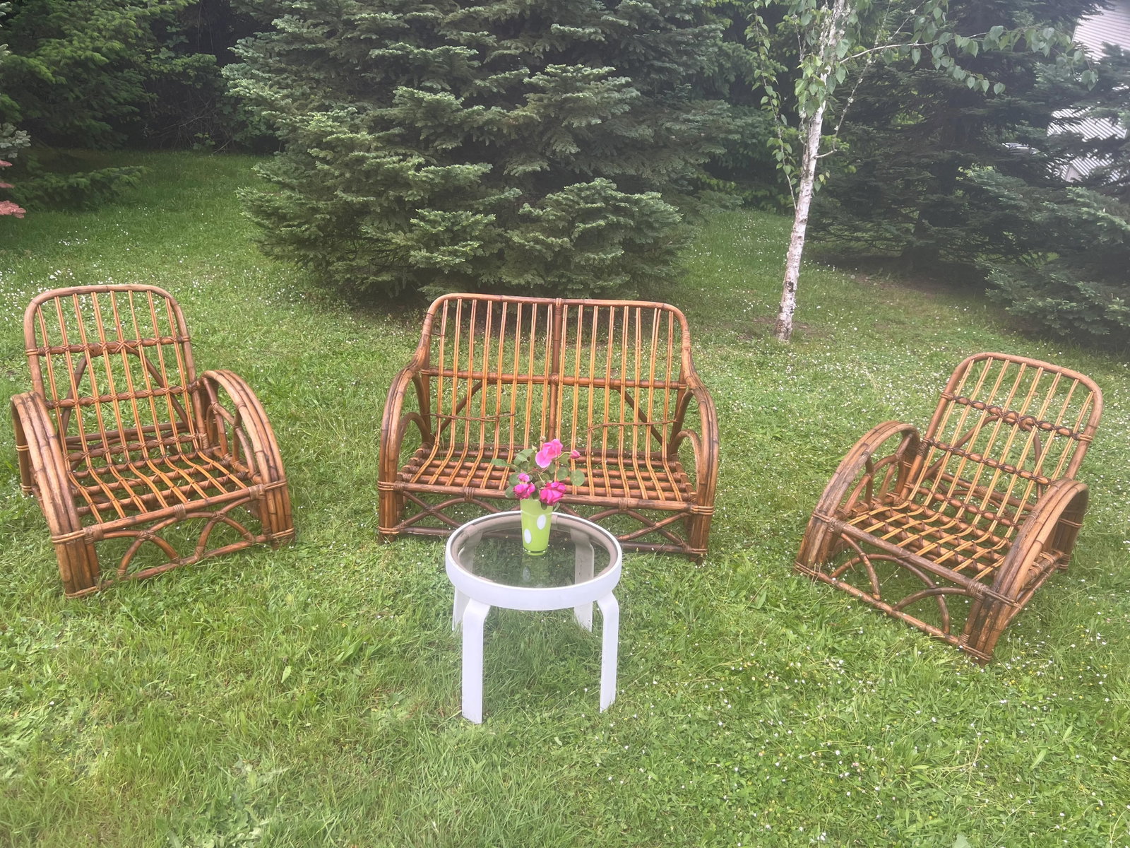 Paul Frankl Ritts Tropitan Style Rattan Outdoor/Indoor Conversation Set, 3 Pieces - 2