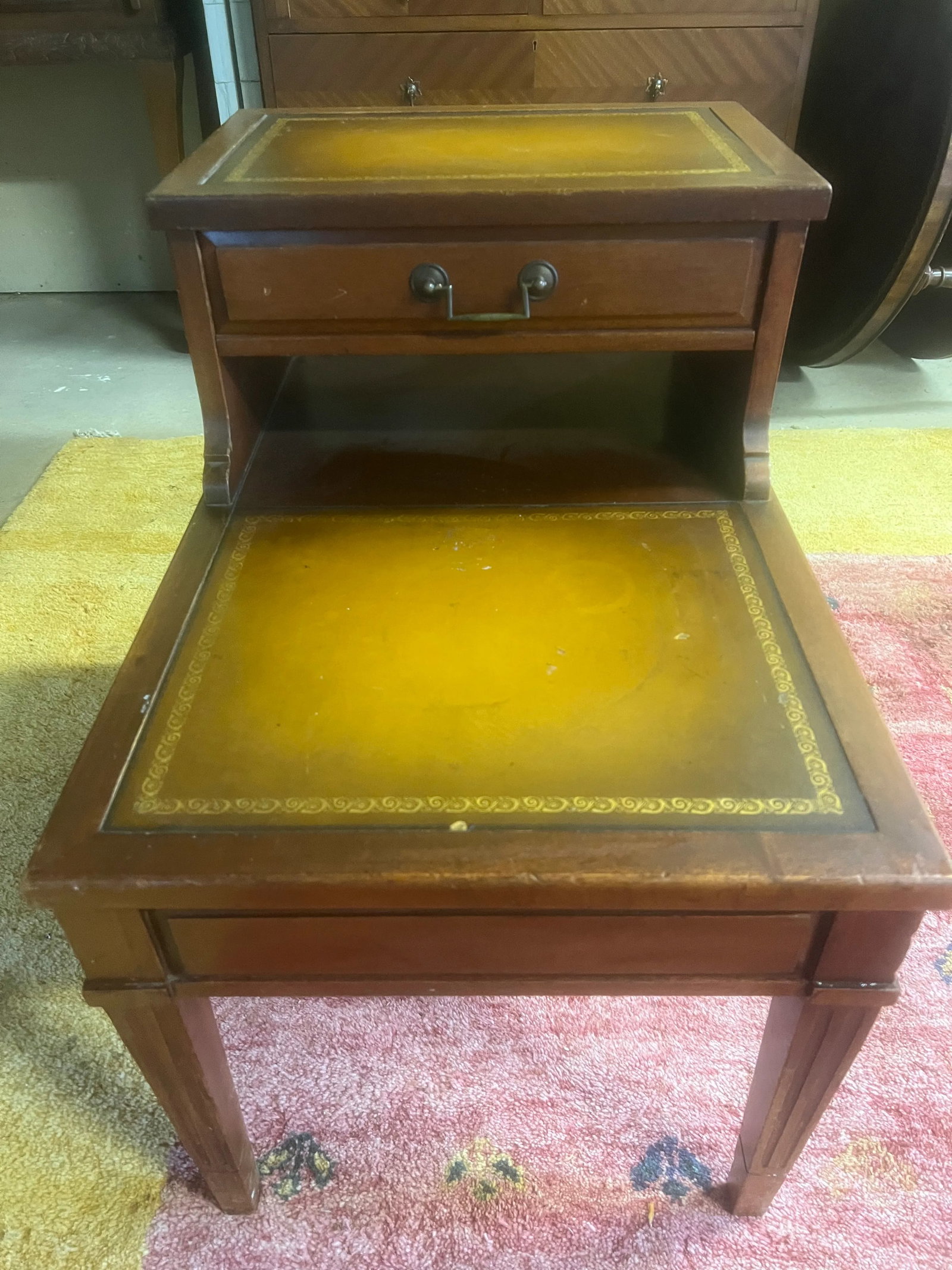 1960s Classic Mahogany Mersman Leather Side Table With Gold Stencil - 10