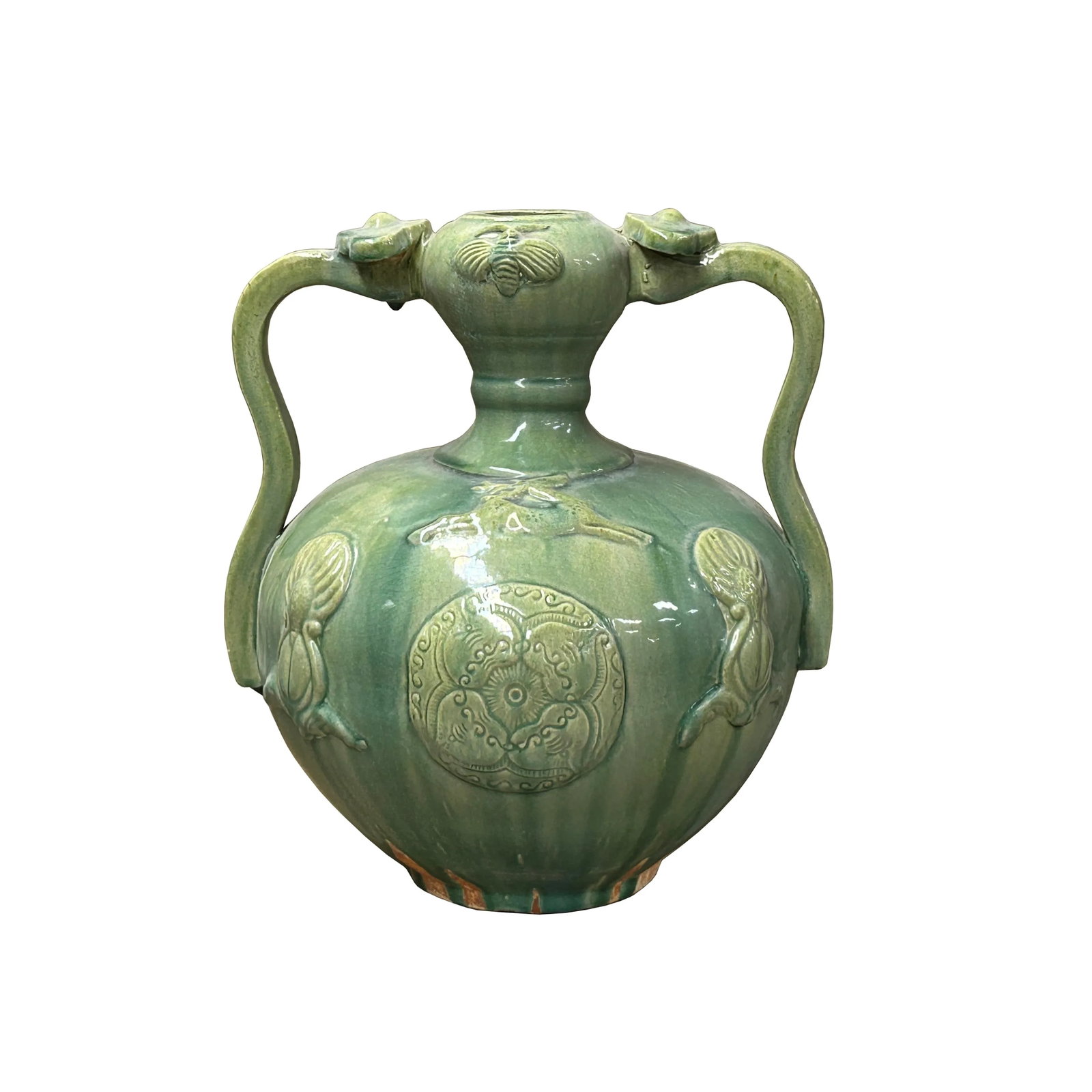 Orient Celadon Green Motif Amphora Body Ceramic Vase Jar - 3