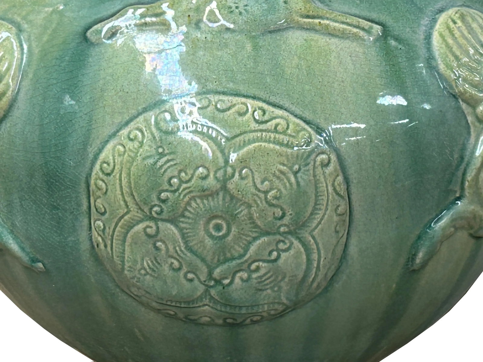 Orient Celadon Green Motif Amphora Body Ceramic Vase Jar - 9