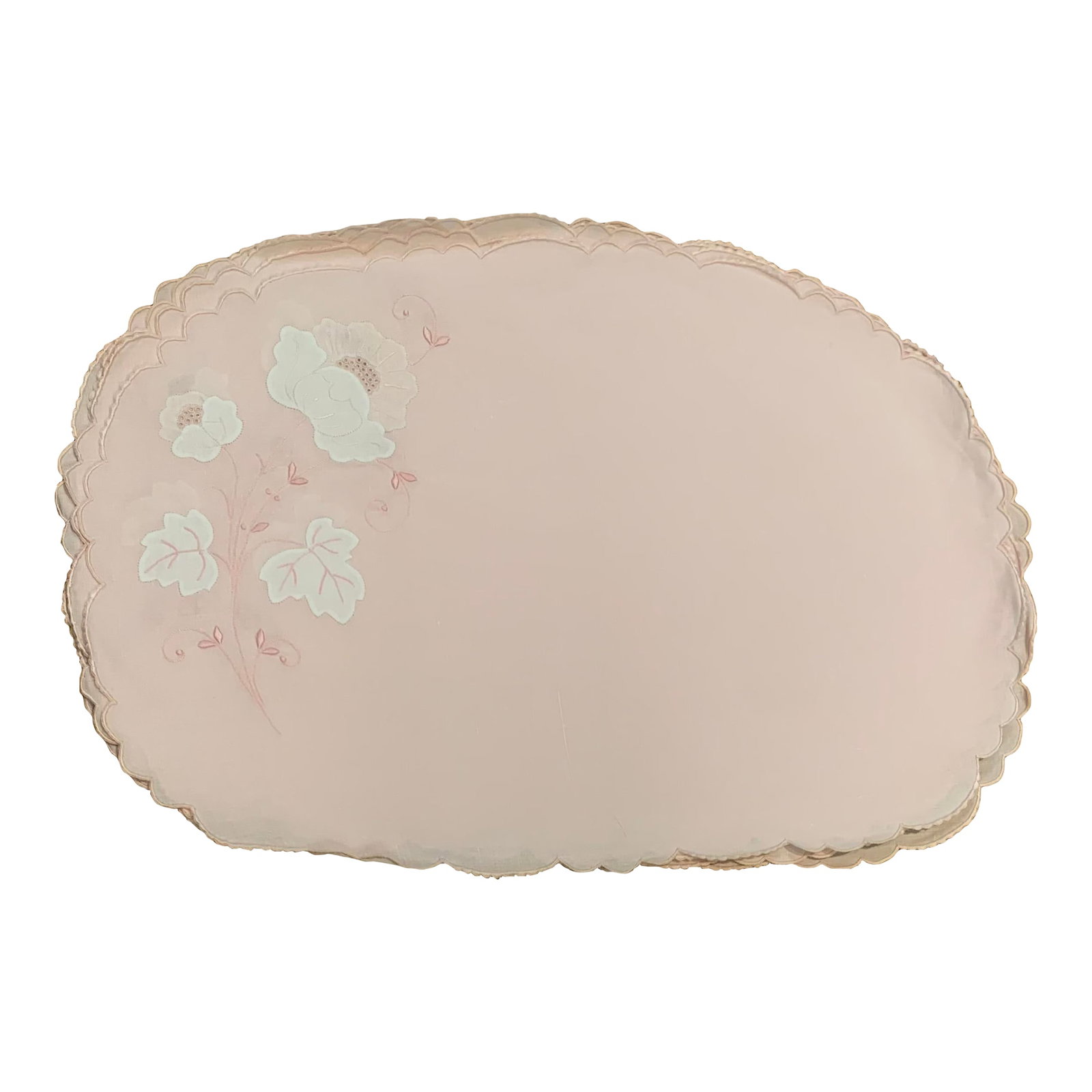 Antique Pink Oval Embroidered Placemats- Set of 8: Antique Pink Oval Embroidered Placemats, Set of 8 Condition: Alterations: Original Condition Unaltered Imperfections: Some Imperfections Condition Notes: Very good Origin: United States Materials