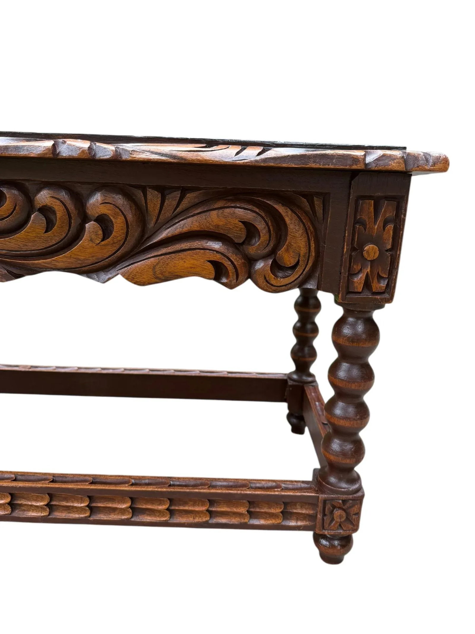 Spanish Baroque Carved Wood Arts & Crafts Hall Bench Seat - 15