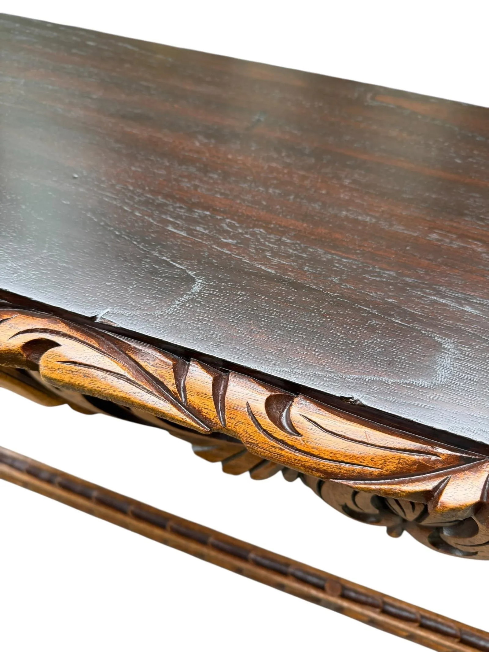 Spanish Baroque Carved Wood Arts & Crafts Hall Bench Seat - 3