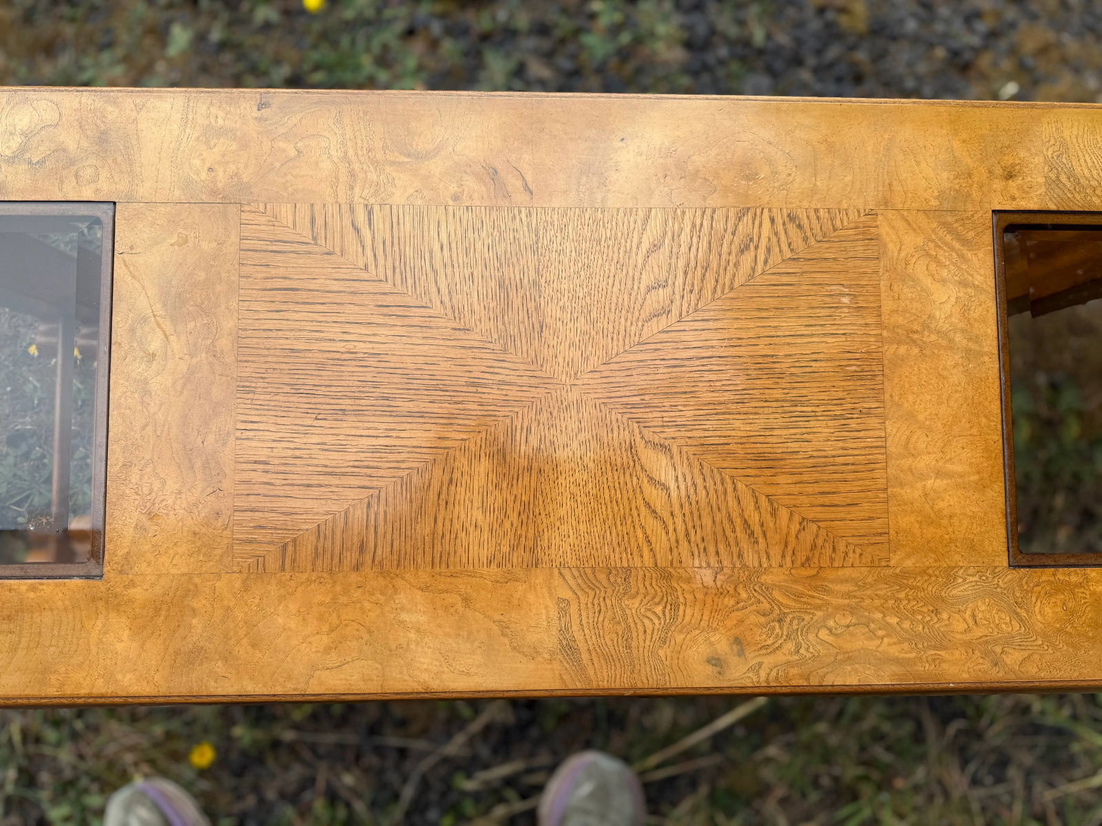 Burlwood and Smoked Glass Couch/Trestle Table Attributed to Schnadig Intl and James Mont - 10
