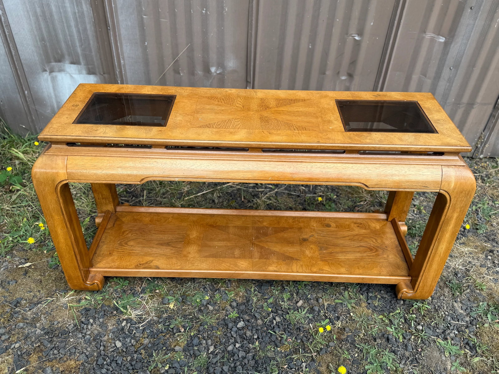 Burlwood and Smoked Glass Couch/Trestle Table Attributed to Schnadig Intl and James Mont - 3